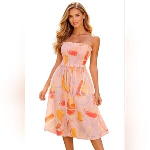 Finders Keepers Womens Smocked Strapless Abstract Print Dress Sz 10 Summer Beach
